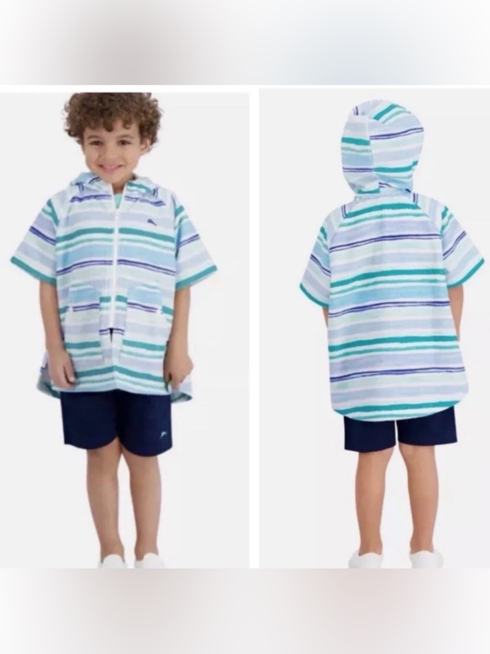 Tommy Bahama Kids Hooded Terry Cloth Swim Cover-Up Blue Stripe Size S/M 3-6 Robe